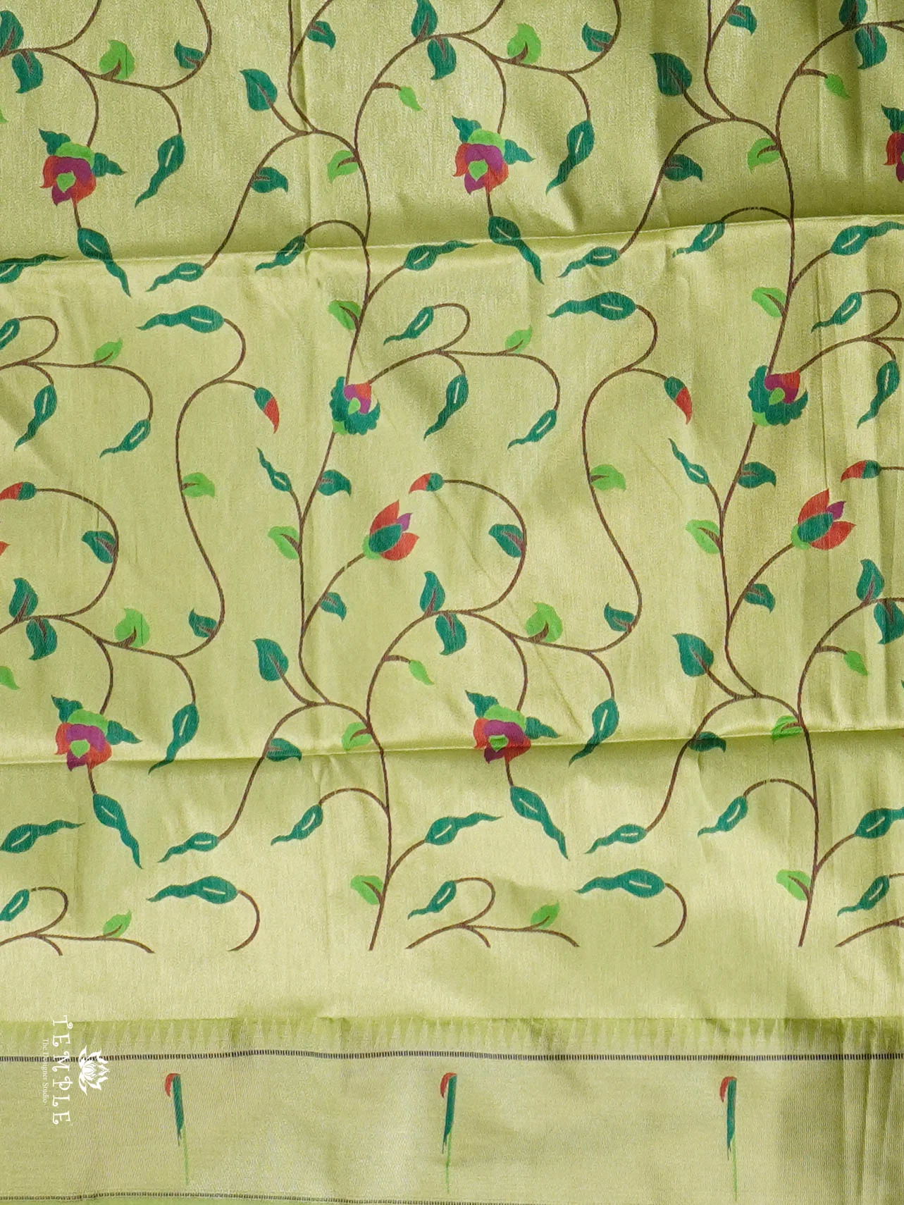 Chanderi Silk Cotton Saree with Paithani | TTDS2795 - Image 3